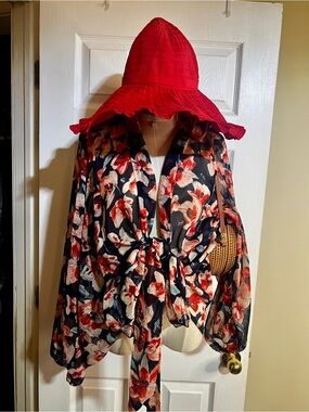 Vintage‎ 90s Papillion Wms Red Ruffle Boho Cottagecore Retro Glam Sun Hat